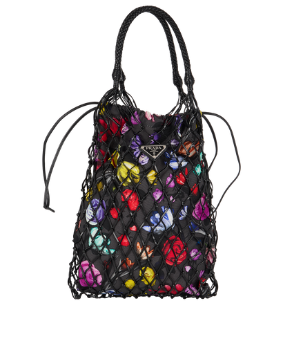 Floral Net Drawstring Bag, front view
